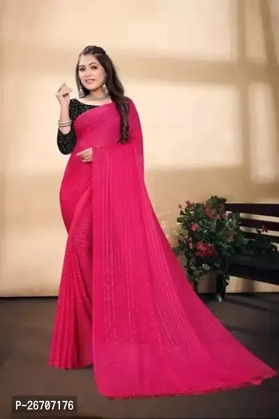Stylish Pink Georgette Saree With Blouse Piece For Women