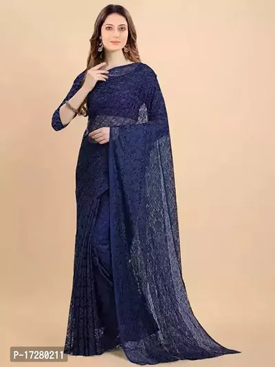Beautiful Net Floral Saree with Running Blouse For Women-thumb0