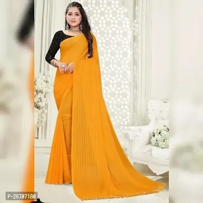 Stylish Yellow Georgette Saree With Blouse Piece For Women