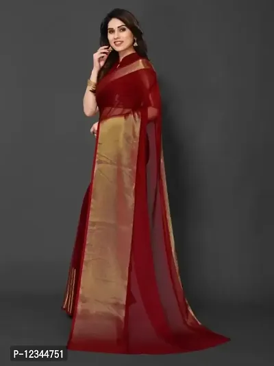 Trendy Embellished Plain Saree with Golden Zari Border-thumb2