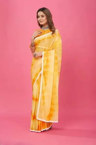Chiffon Lace Work Printed Saree With Blouse Piece