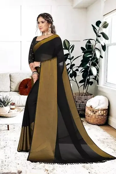Fancy Chiffon Woven Bordered Saree With Blouse