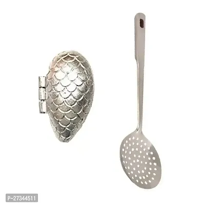 Aluminum Momo Mold Sancha And Ss Cooking Spoon Strainer Poni With Long Handle Pack Of 2-thumb0