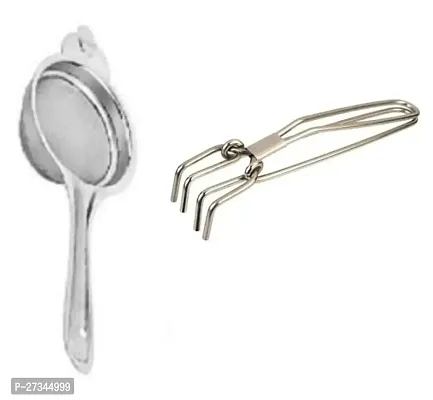 Stainless Steel Tea Strainer With Stainless Steel Wire Pakkad Tong Pack Of 2