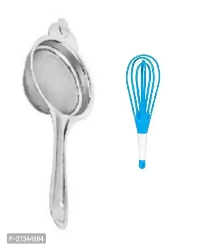 Stainless Steel Tea Strainer With Plastic Egg Beater Whisk Pack Of 2