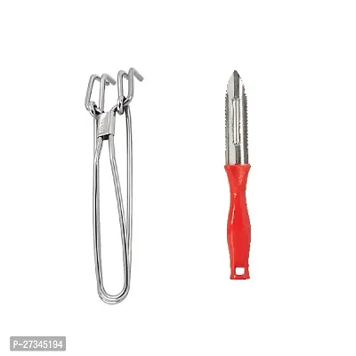 Stainless Steel Wire Tong Pakkad And Plastic Peeler Pack Of 2-thumb0