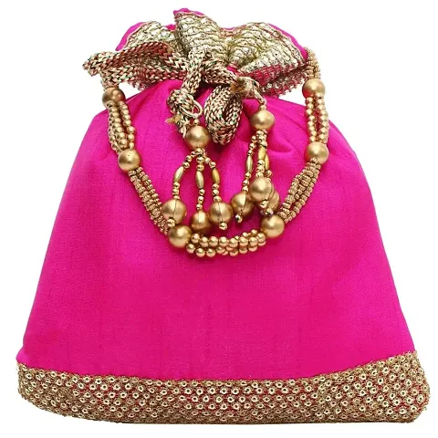 Women Ethnic Silk Batwa Potli Bag (Pink)