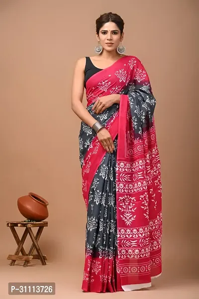 Elegant Multicoloured Mulmul Cotton Printed Saree With Blouse Piece For Women