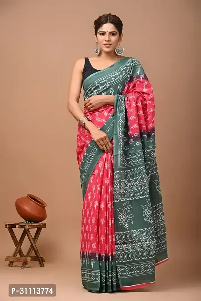 Elegant Multicoloured Mulmul Cotton Printed Saree With Blouse Piece For Women-thumb0