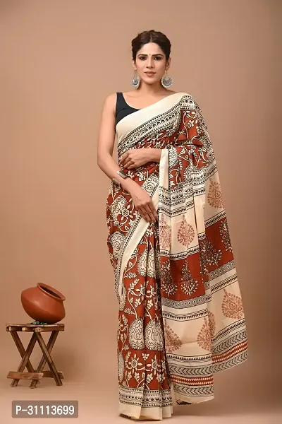 Elegant Multicoloured Mulmul Cotton Printed Saree With Blouse Piece For Women