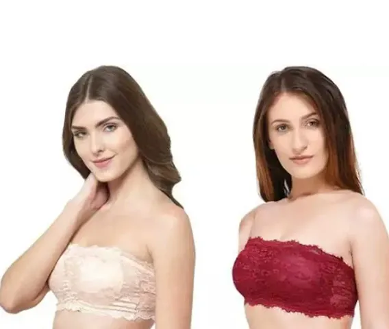 Deevaz Maroon Padded Tube Bra In Poly-Lace Fabric With Removable Trans –