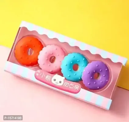 Cute 4 in 1 erasers for Kids Birthday Return Gift (Pack of 4  erasers) (Type: Lollypop, Donuts, Cone, ice-Cream)-Multi Color