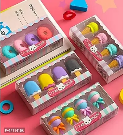 Cute 4 in 1 erasers for Kids Birthday Return Gift (Pack of 4  erasers) (Type: Lollypop, Donuts, Cone, ice-Cream)-Multi Color-thumb4