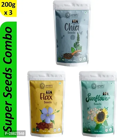 Organic Chia, Sunflower, Flax Seeds For Weight Loss 600gm Pack Of 3-thumb0