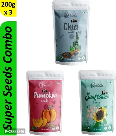 Organic Chia, Pumpkin, Sunflower Seeds For Weight Loss 600gm Pack Of 3