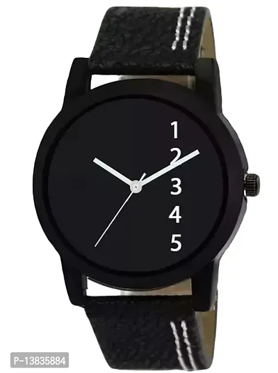 Stylish Black Leather Analog Watches For Men