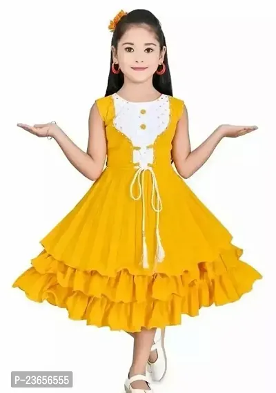 Stylish Fancy Designer Cotton Blend Frocks Dresses For Girls-thumb0