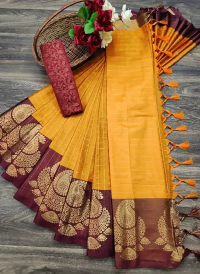 Beautiful Cotton Silk Woven Design Sarees with Blouse Piece