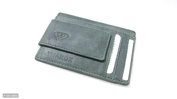 Elegant Grey Artificial Leather Self Design Money Clip For Men-thumb0