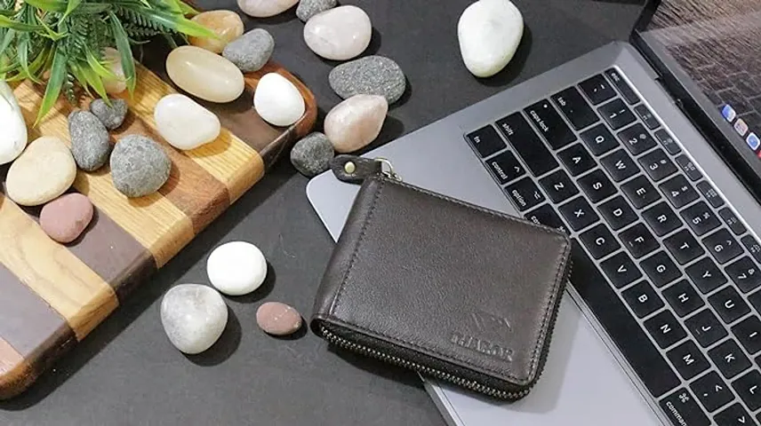 Elegant Artificial Leather Self Design Zip Around Wallet For Men