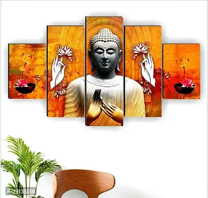 Set Of 5 Lord Buddha Wall Painting With Frame For Home Decoration  Living Room Office Hotel 76  45 CM  Multicolor  Theme Religious-thumb0