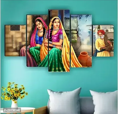 Set Of 5 Rajasthani Traditional Uv Textured Self adhesive Wall Painting For Living Room Home Decorative gift items 18 30-thumb0