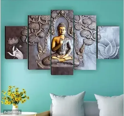 Set Of 5 Lord Buddha Wall Painting With Frame For Home Decoration  Living Room Office  Hotel 76  45 CM  Multicolor  Theme Religious-thumb0