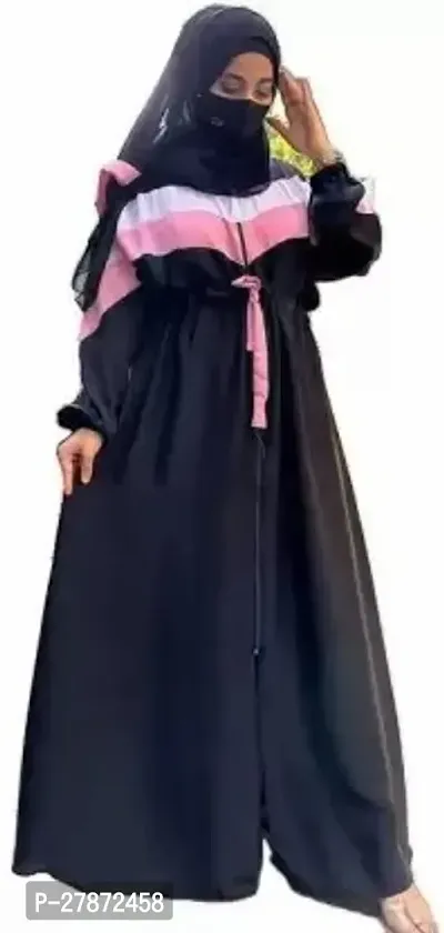 Cotton Blend Self Design Burqa With Hijab  White Pink Black