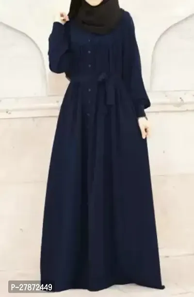 Polyester Self Design Solid Abaya With Hijab  Blue-thumb0