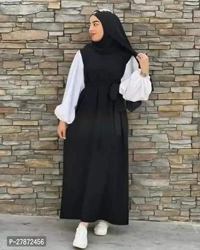Cotton Blend Self Design Burqa With Hijab  White Black