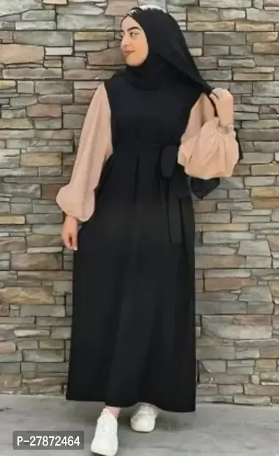 Cotton Blend Self Design Burqa With Hijab  Black Beige