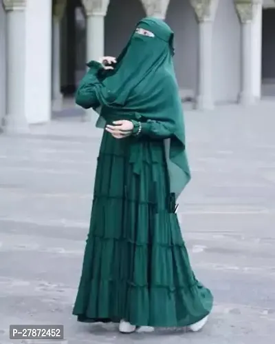 Burqa 02 Cotton Blend Nida Matte Abaya With Hijab  Green-thumb0