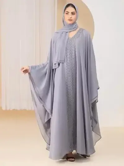 Fancy Solid Burqa with Hijab For Women