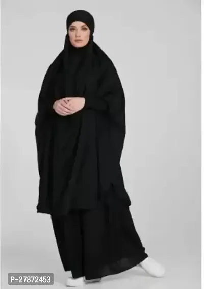 Black Colour Imported Fabric Two Piece Jibab KhiMar Full Set Abaya Nida Matte Self Design Abaya With Hijab  Black-thumb0