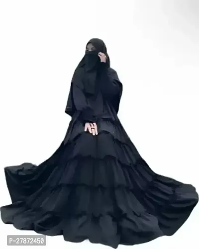 Nida Matte Self Design Solid Houndstooth Abaya With Hijab  Black