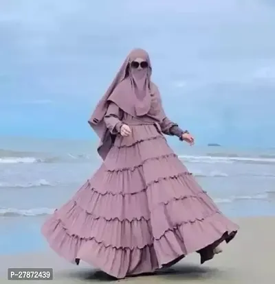 Polyester Self Design Burqa With Hijab  Pink