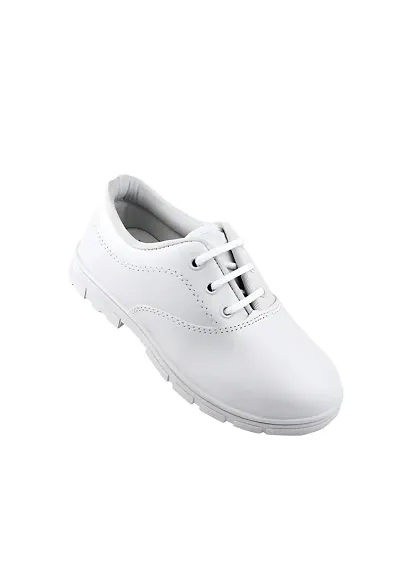 Stylish Lace Up Off White Synthetic Solid Formal Shoe For Kids