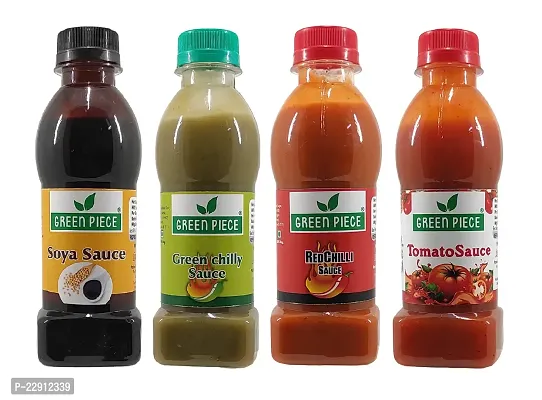 Green Spice  Soya Sauce (200gm),Green Chilli Sauce (200gm),Red Chilli Sauce (200gm),Tomato Sauce (200gm). (pake of 4)
