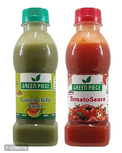 Green Spice  Jain Sauce / Catchup Combo Without Onion/garlic/Potato Tomato Sauce (200gm) and Green Chilli Sauce (200gm) (Pack of 2)