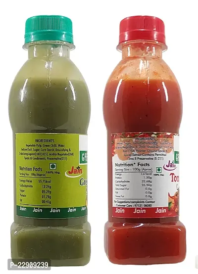 Green Spice  Jain Sauce / Catchup Combo Without Onion/garlic/Potato Tomato Sauce (200gm) and Green Chilli Sauce (200gm) (Pack of 2)-thumb2