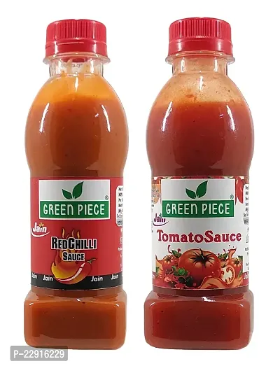 Green Spice  Jain Sauce / Catchup Combo Without Onion/garlic/Potato Tomato Sauce (200gm) and Red Chilli Sauce (200gm) (Pack of 2)