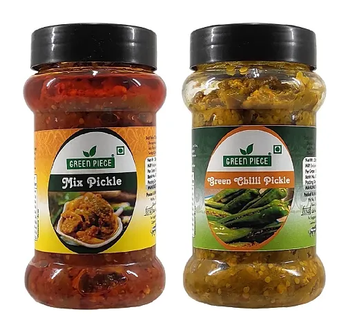 Green Spice  Mix Pickle and Green Chilli Pickle (250gm X 2) (Pack of 2)