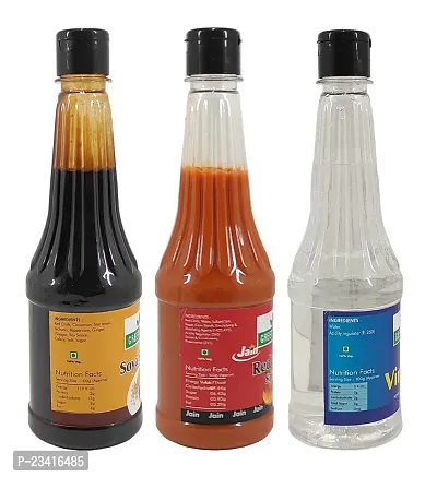 Green Spice  Jain Sauce WIth No Onion/Garlic Soya sauce  Red Chilli Sauce,Vinegar(Pack of 3)(500gm x 3)-thumb3