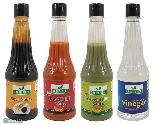 Green Spice  Jain Sauce With No Onion/Garlic Soya,Green Chilli,Red Chilli,Vinegar(Pack of 4)(500gm x 4)