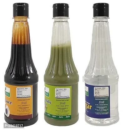 Green Spice  Jain Sauce WIth No Onion/Garlic Soya sauce,Green Chilli  Vinegar.(500gm x 3) (Pack of 3)-thumb3