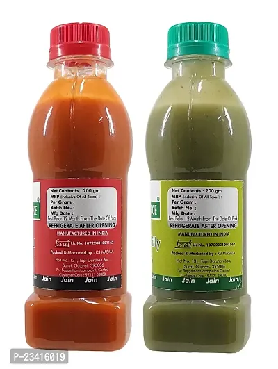 Green Spice  Jain Combo Without Onion/garlic/Potato ,green Chilli Sauce (200gm),Red Chilli Sauce (200gm). (Pack of 2)-thumb2