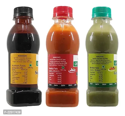 Jain Combo Without Onion/garlic/Potato Soya Sauce (200gm),green Chilli Sauce (200gm),Red Chilli Sauce (200gm) (Pack of 3)-thumb3