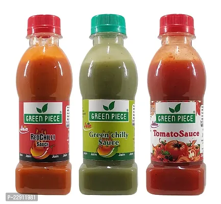Green Spice  Jain Sauce / Catchup Combo Without Onion/garlic/Potato Tomato Sauce (200gm),Green Chilli Sauce (200gm) and Red Chilli Sauce (200gm)  (Pack of 3)-thumb0