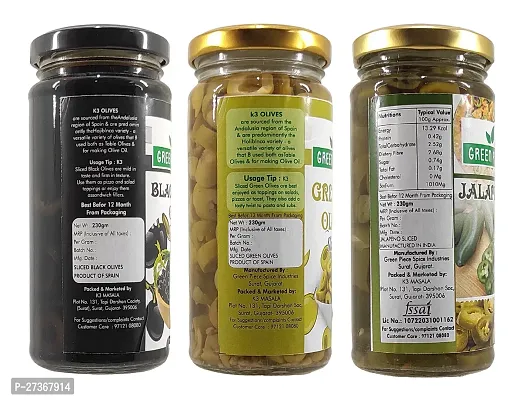 Combo of Black Olives, Jalapeno and Green Olives 230 Gram Each(Pack of 3)-thumb3