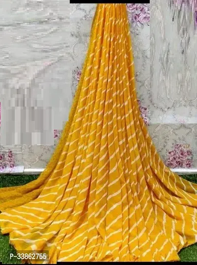 Stylish Georgette Yellow Printed Saree with Blouse piece-thumb0